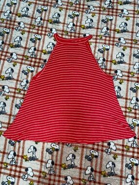 SO Relax Fit Red and White Striped Halter Tank